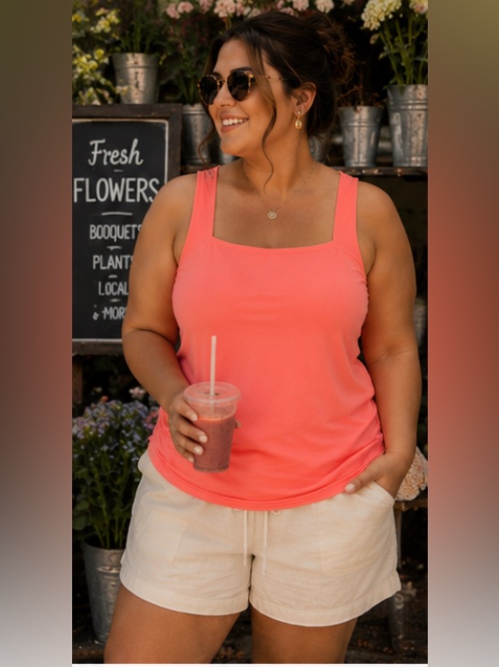 Athleta Clean Girl Coastal Chic Arrival Coral Square-Neck Criss Cross Tank
